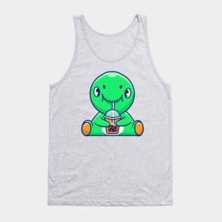 Cute Dinosaur Drink Bubble Tea Cartoon Tank Top